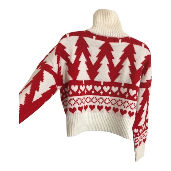 Jessica‎ Simpson red white pine hearts zip front pullover sweater size Small - Picture 10 of 17